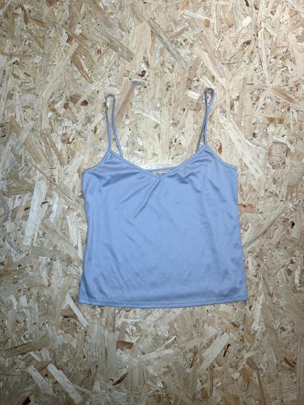 Decree Camisole Top Womens Large Blue Gray Satin Feel V Neck Spaghetti Strap